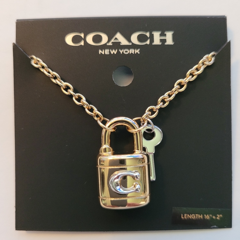 Coach Signature Padlock And Key Necklace